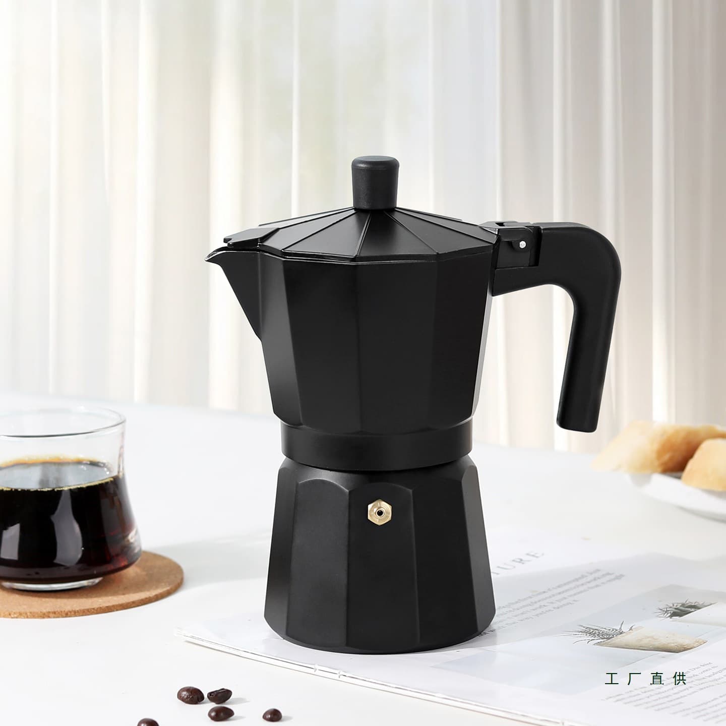 Home Moka Pot, Italian Coffee Maker, Espresso Extractor, Single Valve, Outdoor Use, Open Flame Support, Large Capacity
