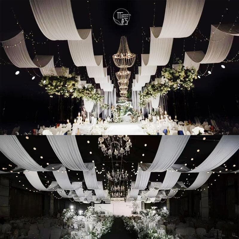 Wedding Ceiling Decoration Elastic Fabric, Wedding Auditorium Hotel Top Decoration, Wedding Ceiling Cloth Curtain, Milk Silk Gauze Curtain