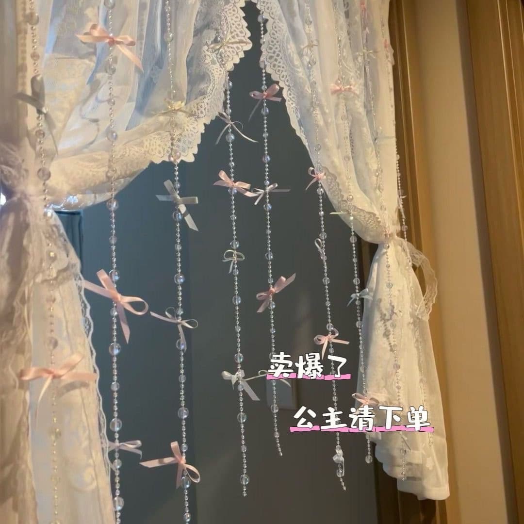 Bow Bead Curtain Doorway Decoration, Internet Celebrity Ballet Style, Dreamy Pink Bedroom Door Decor