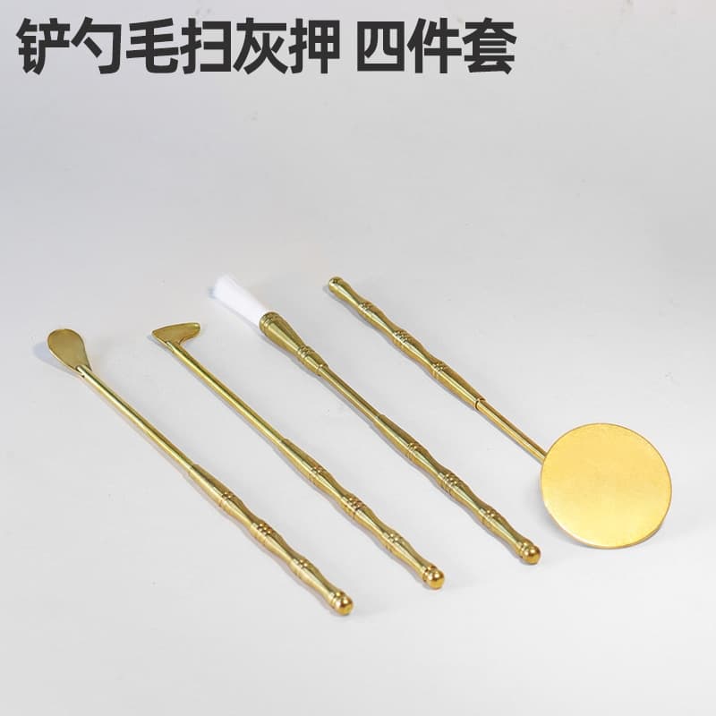 Brass Incense Seal Tool Set with Incense Shovel, Ash Press, Spoon, Brush, and Seal Mold