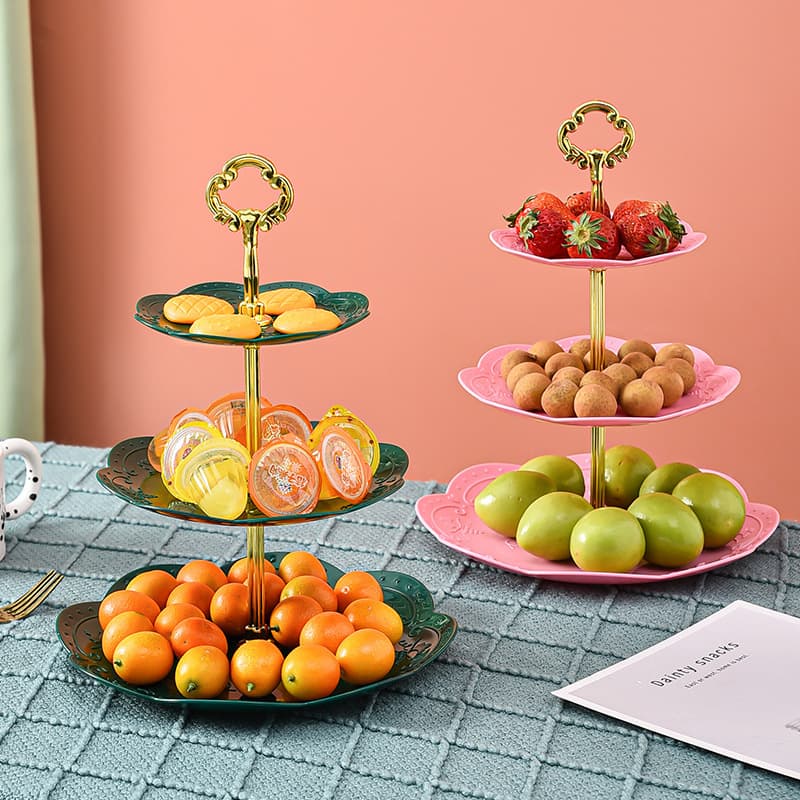 Simple European-Style Rotating Fruit Tray Three-Tier Dessert Stand Plastic Fruit Cake Stand Birthday Candy Tray Dried Fruit Tray Light Luxury