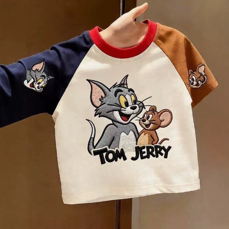 Tom and Jerry Kids Clothing Cotton Short Sleeve T-Shirt Boys Summer New Streetwear Girls Cute Cartoon Color Block Top