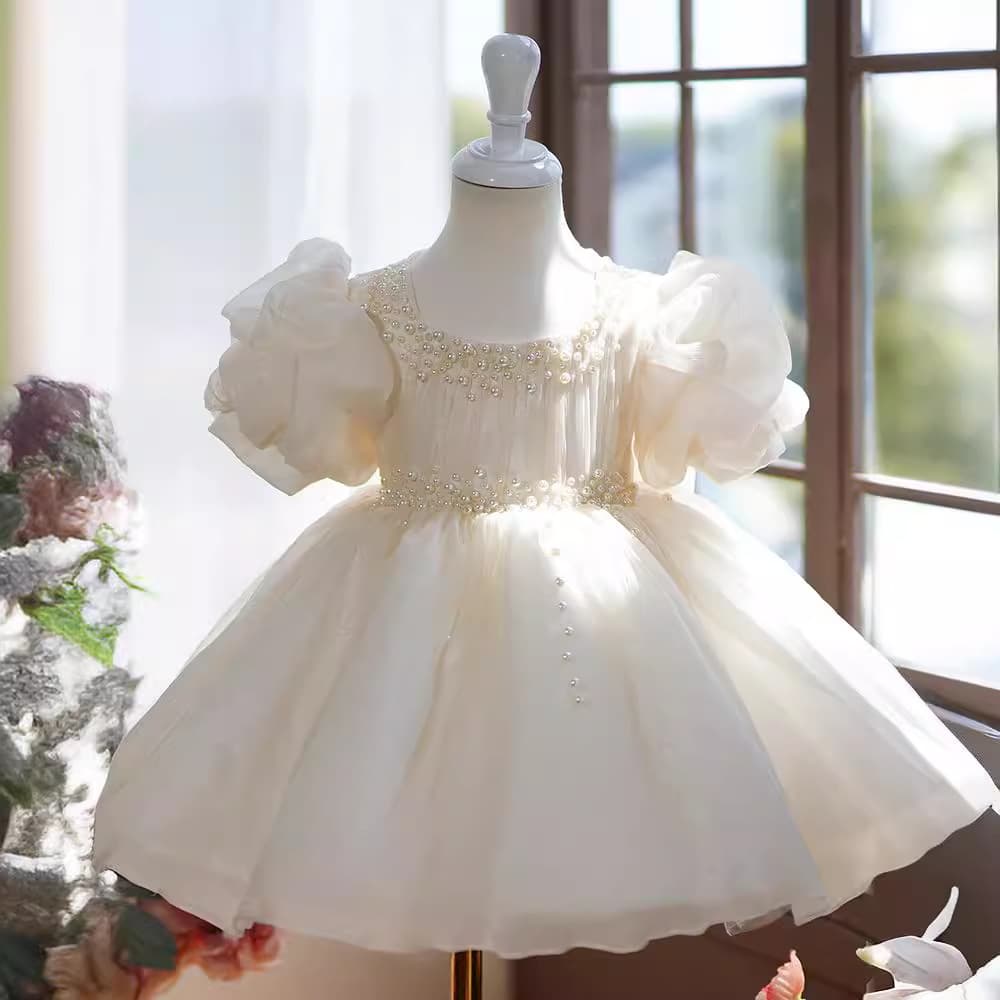 Children's Princess Dress 2026 Summer New Puff Sleeve Champagne Color Birthday First Year Piano Performance Dress