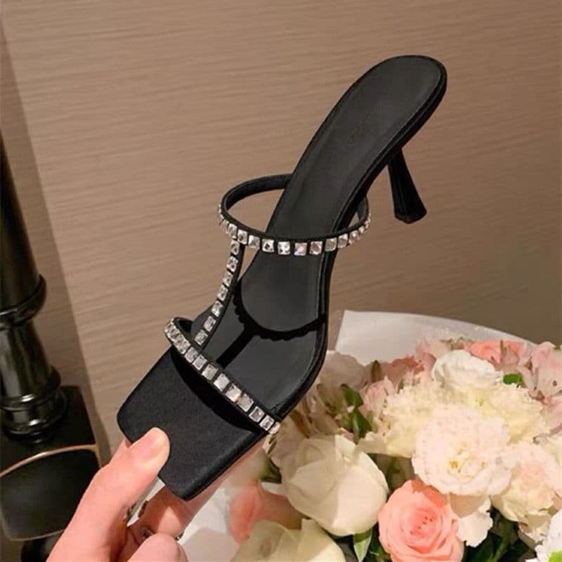 Yanlilin High-Gloss Rhinestone Open-Toe Sandals for Women, High Heel Strap, Spring Summer New Arrival