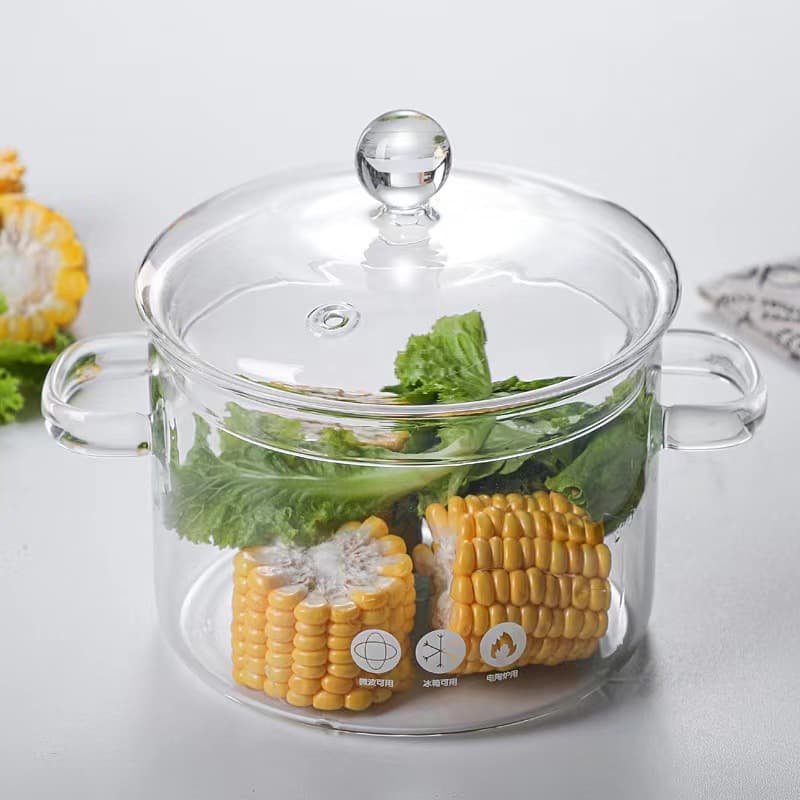 High borosilicate glass instant noodle pot, household baby food maker, soup maker, stew pot, large capacity, heat-resistant, transparent double-eared soup pot.