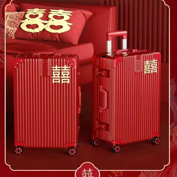 Red Luggage Wedding Case, 24-Inch Bride Trolley Suitcase, 20-Inch Bride Dowry Case, Gift Box, Marriage Suitcase