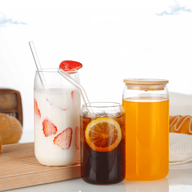 High Borosilicate Glass Water Cup Cola Cup Mason Cup with Lid Straw Cup Coffee Milk Juice Cup Eco-Friendly Heat Resistant Sealed