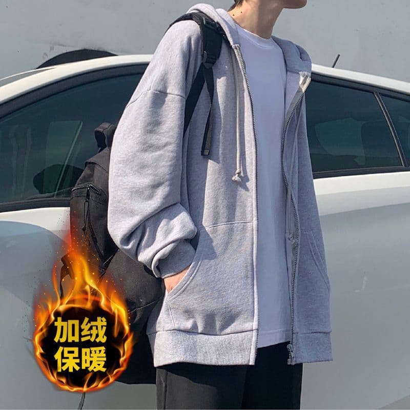 Autumn sweatshirt men's hooded velvet Korean style trendy student autumn and winter sports coat ins Hong Kong style casual couple wear