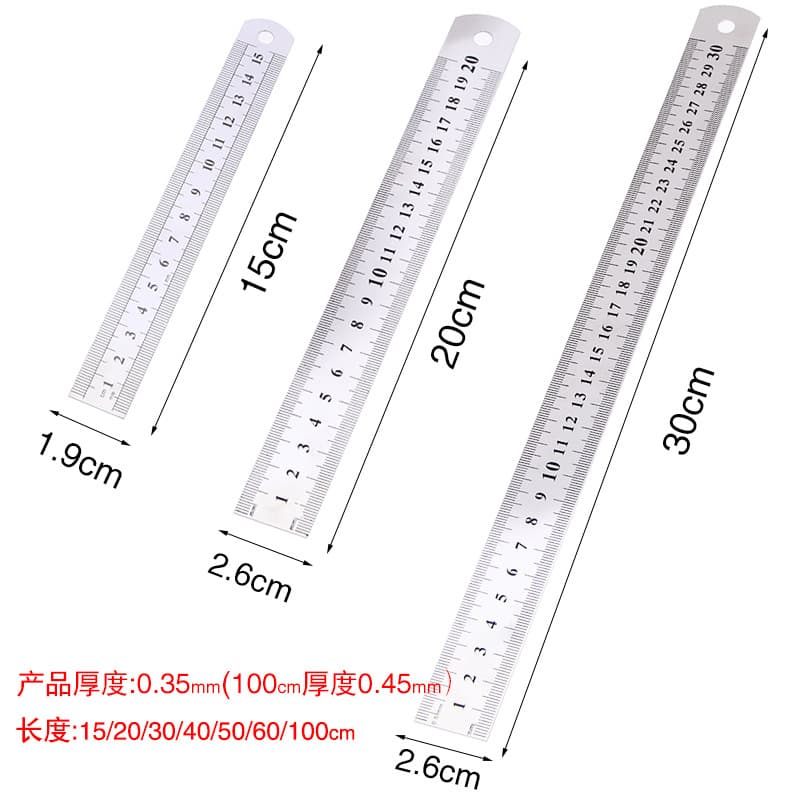 Factory direct supply of 30CM steel rulers, iron rulers, double-sided rulers, stainless steel rulers, and steel plate rulers in 15CM, 20CM, and 60CM sizes.