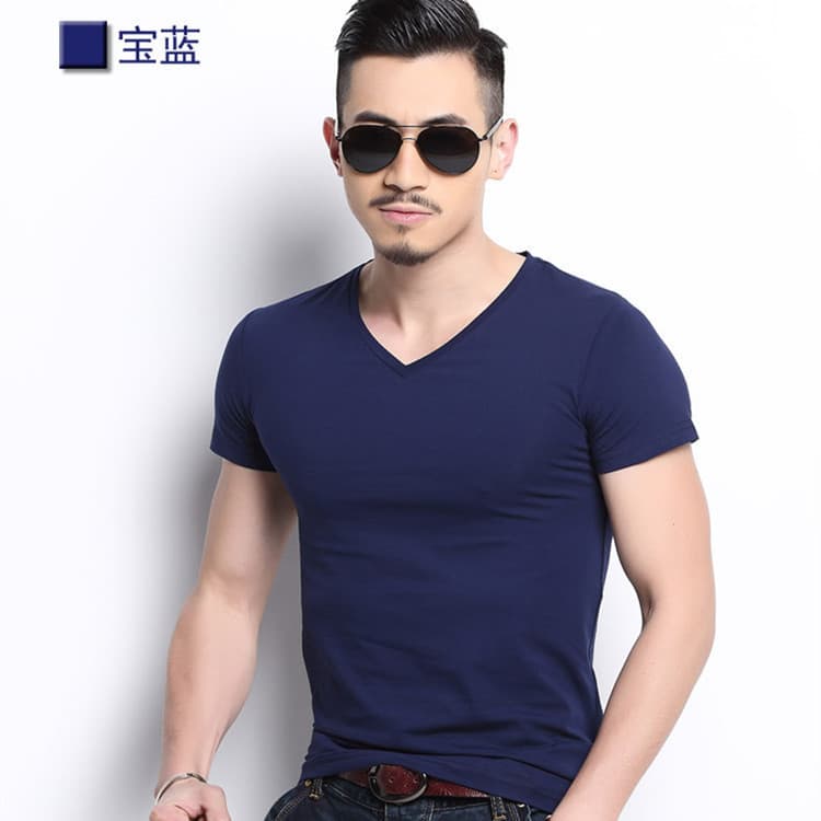 Summer new men's solid color V-neck slim short-sleeved T-shirt large size bottoming shirt half-sleeved men's man T-shirt