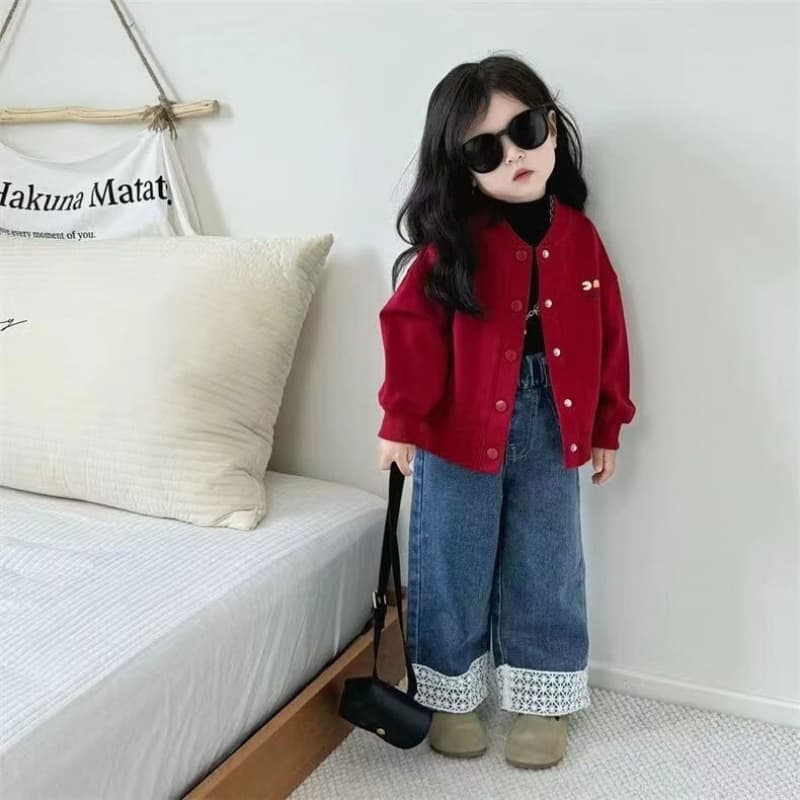 Korean-style Children's 2025 Spring/Autumn Girl Cardigan Versatile Jacket Jeans Baby Girl Top Kids Clothes Jacket