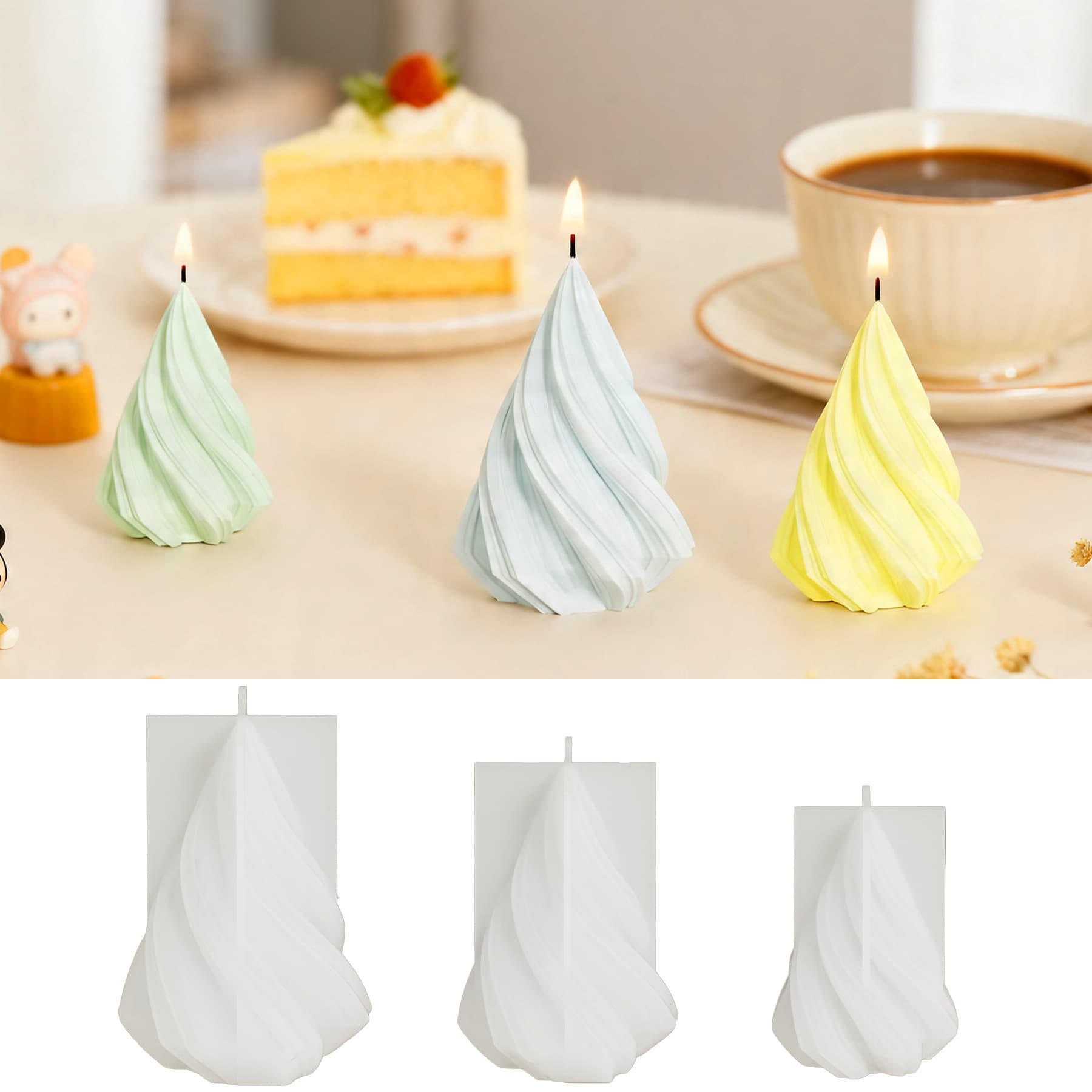 Zongbo Silicone DIY Crystal Epoxy Mold Threaded Plaster Ornament Cone Spiral Candle Silicone Mold