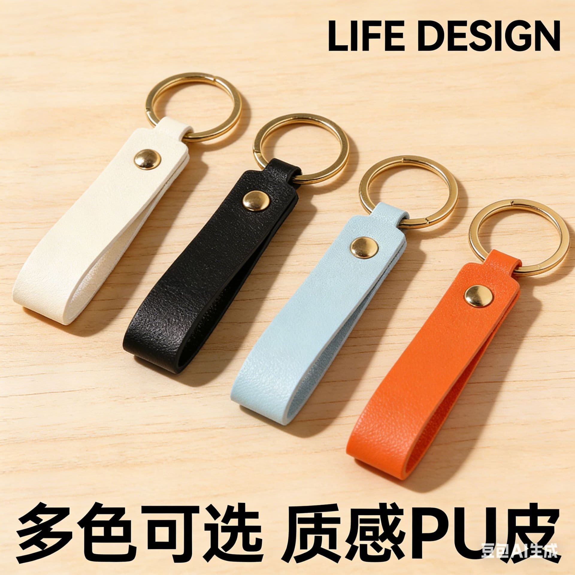Amazon PU Leather Keychain Solid Color Versatile Leather Wrist Strap Bag Charm Fashion Car Key Chain Detachable Accessory