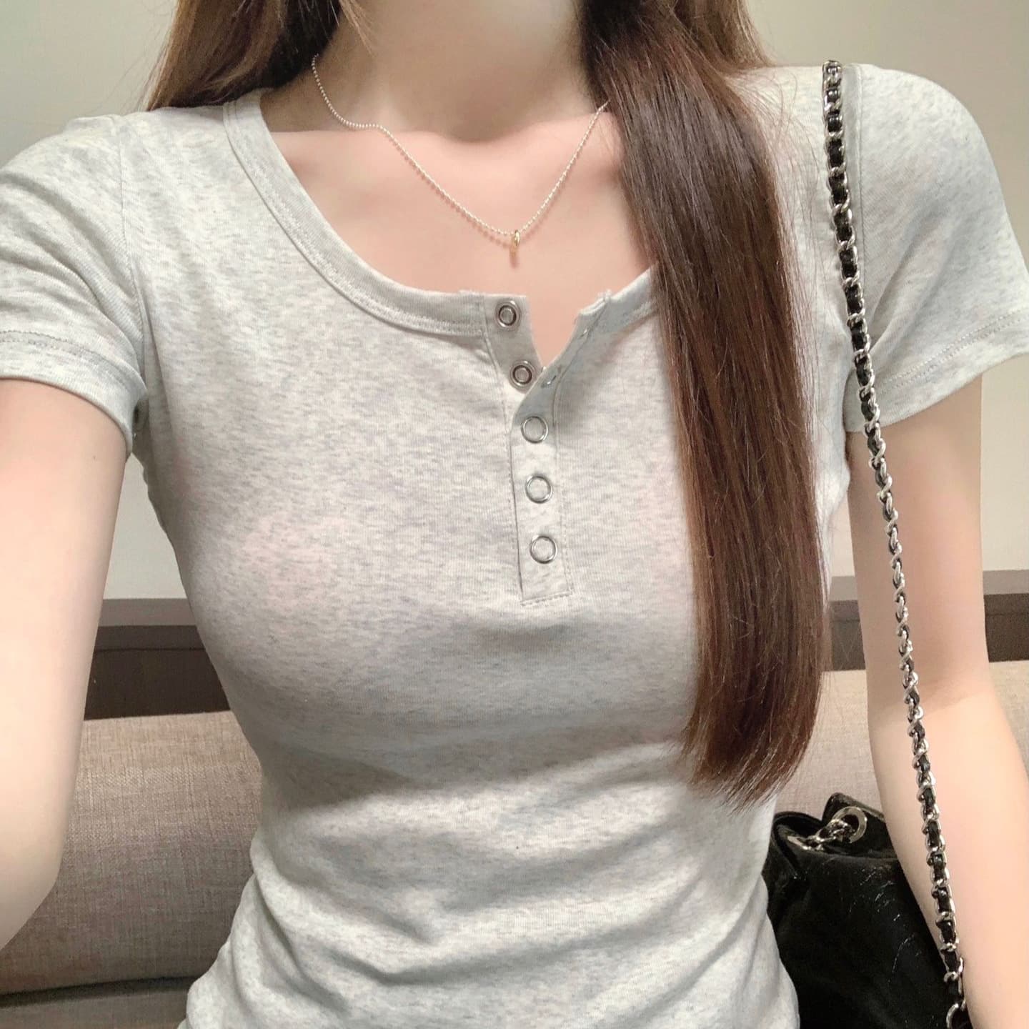 Women's Short Sleeve T-Shirt, Summer Cotton Slim Fit, Simple Solid Color Base, Versatile and Slimming Top