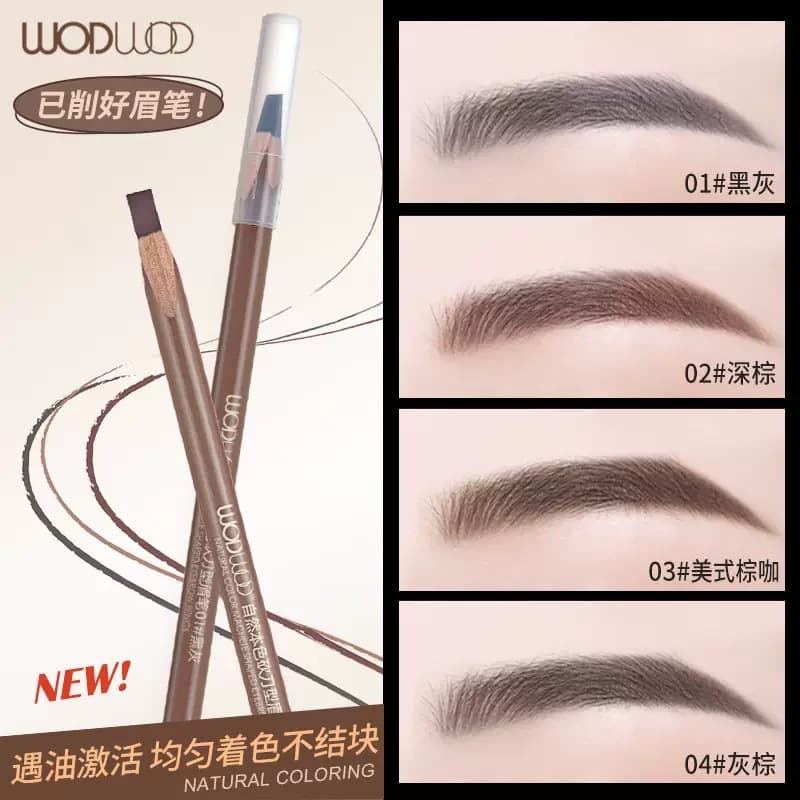WODWOD Natural Color Knife-Shaped Eyebrow Pencil, Hard Core, Wild Brows, Medium Hardness, Creates Distinct Natural Brows