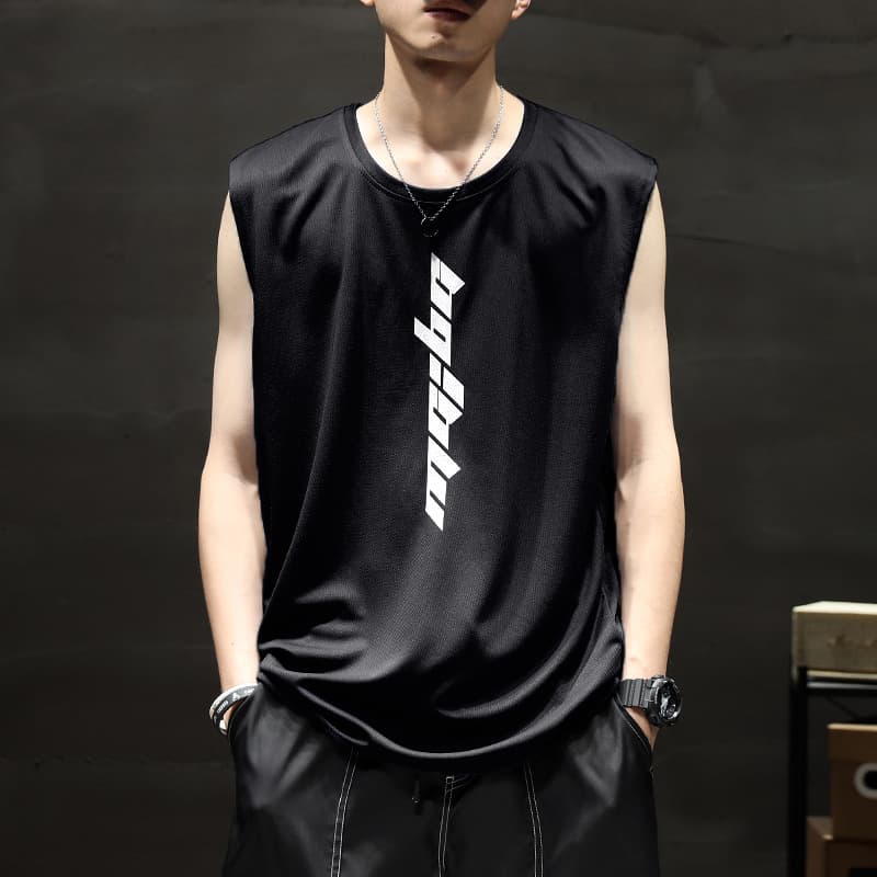 Ice Silk Quick-Dry Vest for Men, Summer Fitness Sport Basketball Large Size Breathable Sleeveless T-Shirt Thin Hurdle Shoulder Vest Trendy