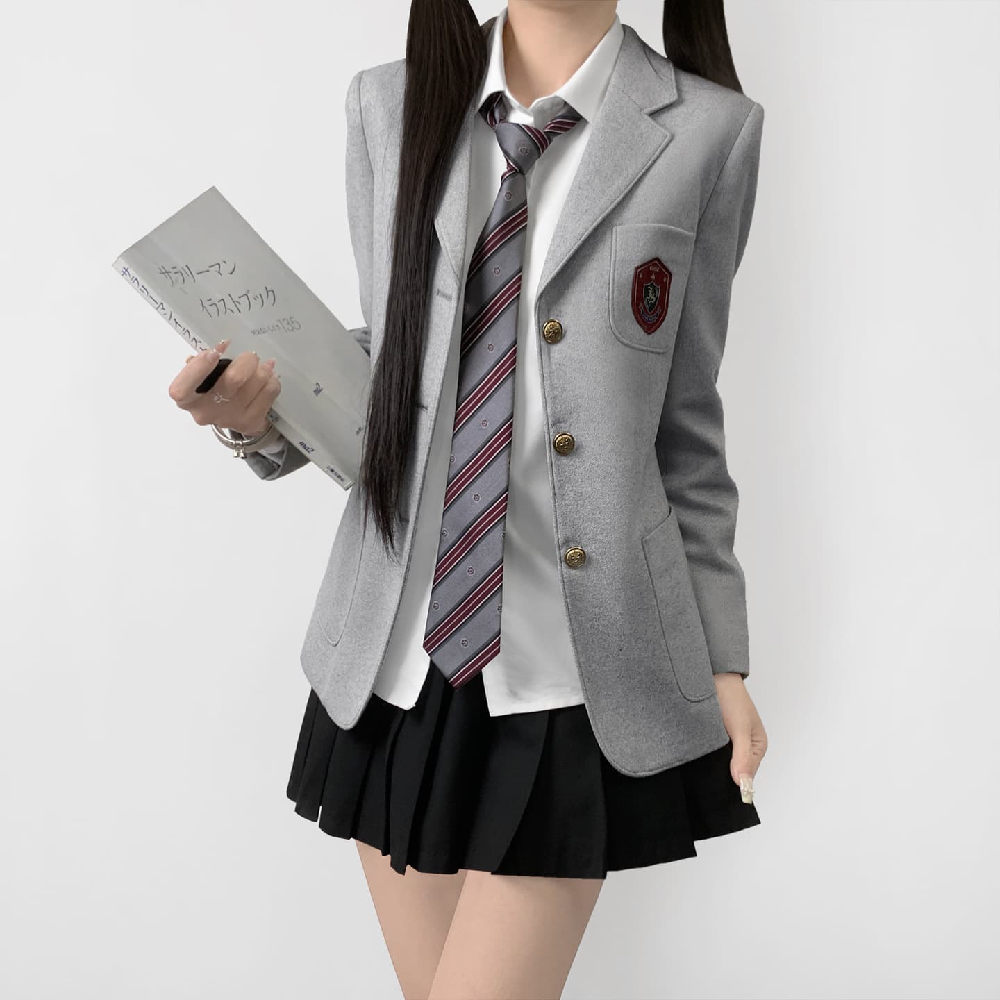 Kimura Uncle JK Uniform Original Embroidery Gray Wool Blazer for Women Spring Autumn College Style School Uniform Blazer