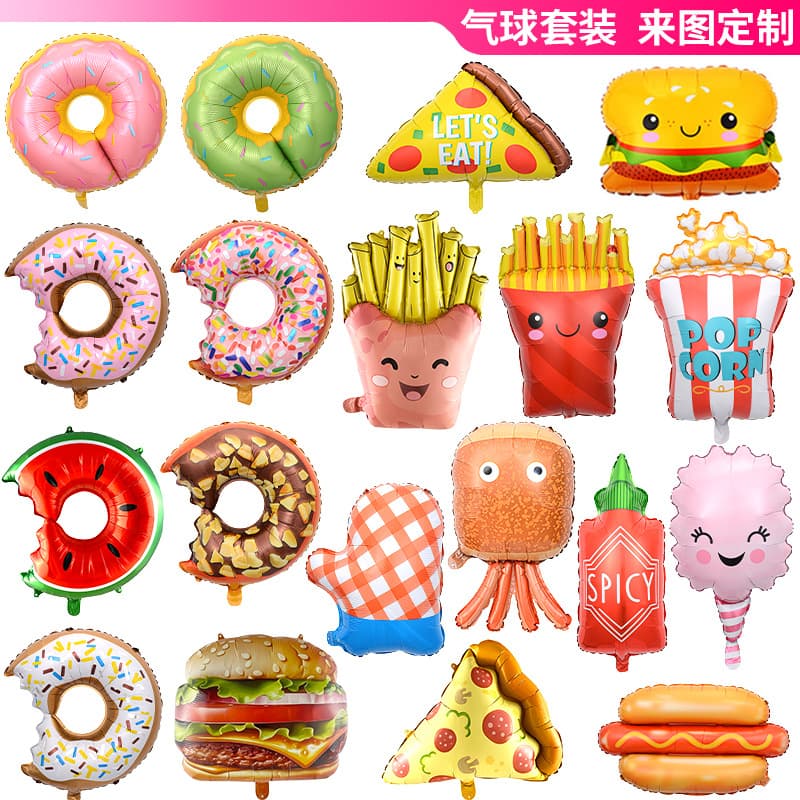 New Donut Aluminum Foil Balloon Burger Pizza Popcorn Ice Cream Kids Birthday Decoration Balloon