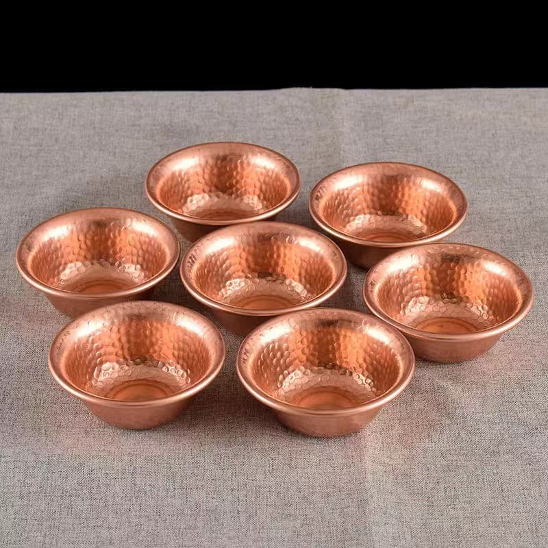 Ethnic Style Hand-Hammered and Embossed Red Copper Water Offering Bowl, Home Decor with Smooth or Embossed Finish, Portable