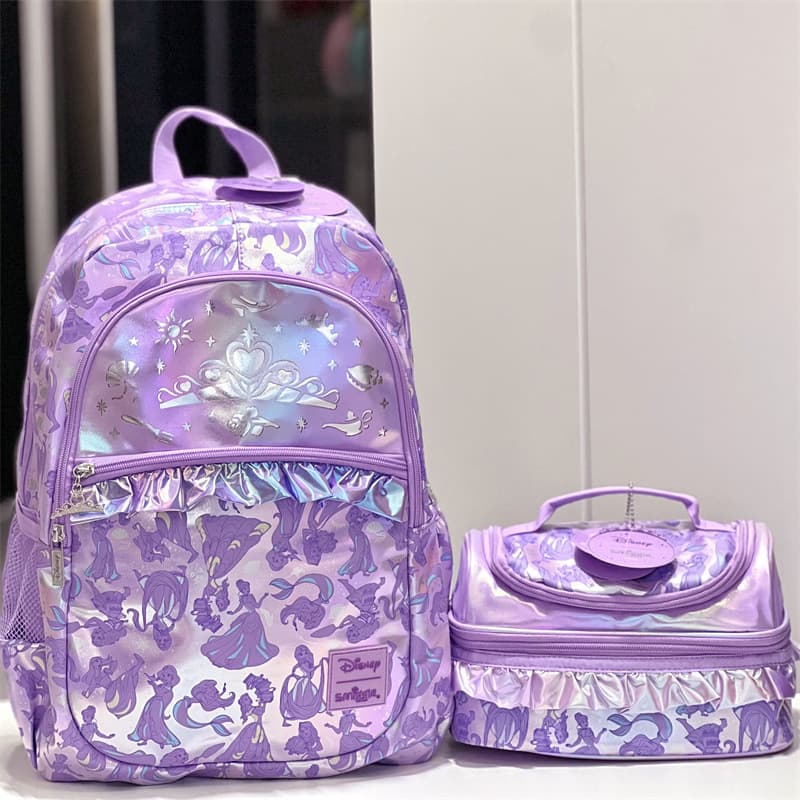 Smiggle school bag purple seven princess decompression backpack multi-functional storage meal bag student backpack set gift