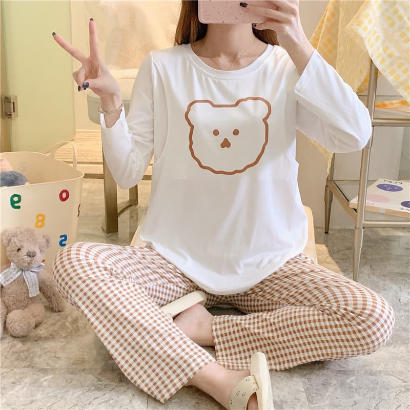 Bear Long Sleeve Pregnancy Pajamas Women Spring and Autumn Maternity Wear Postpartum Nursing Homewear Set Summer