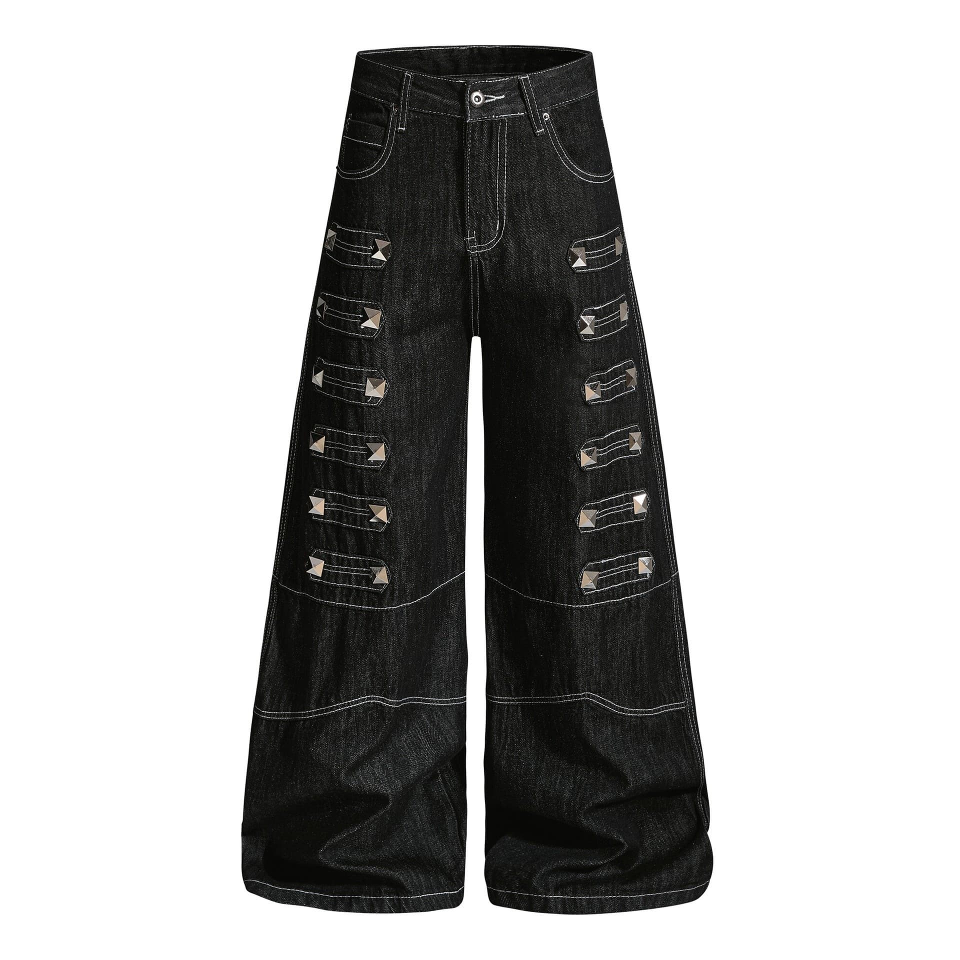 Cross-border American-style heavy-duty rivet visible stitching raw denim jeans unisex Y2K punk slight flare pants