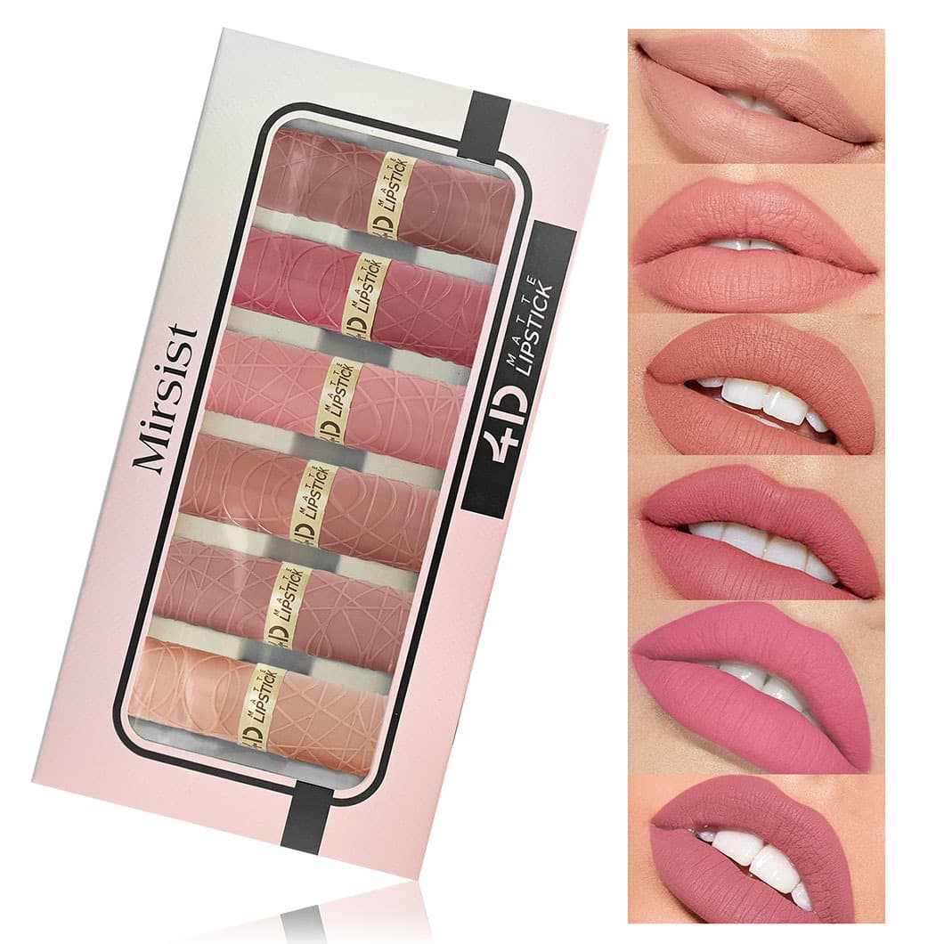 Mirsist Matte Lipstick Set 6 Pieces Long-lasting Modern Brown Red Color Waterproof Non-stick Cup Velvet Texture Lip Makeup