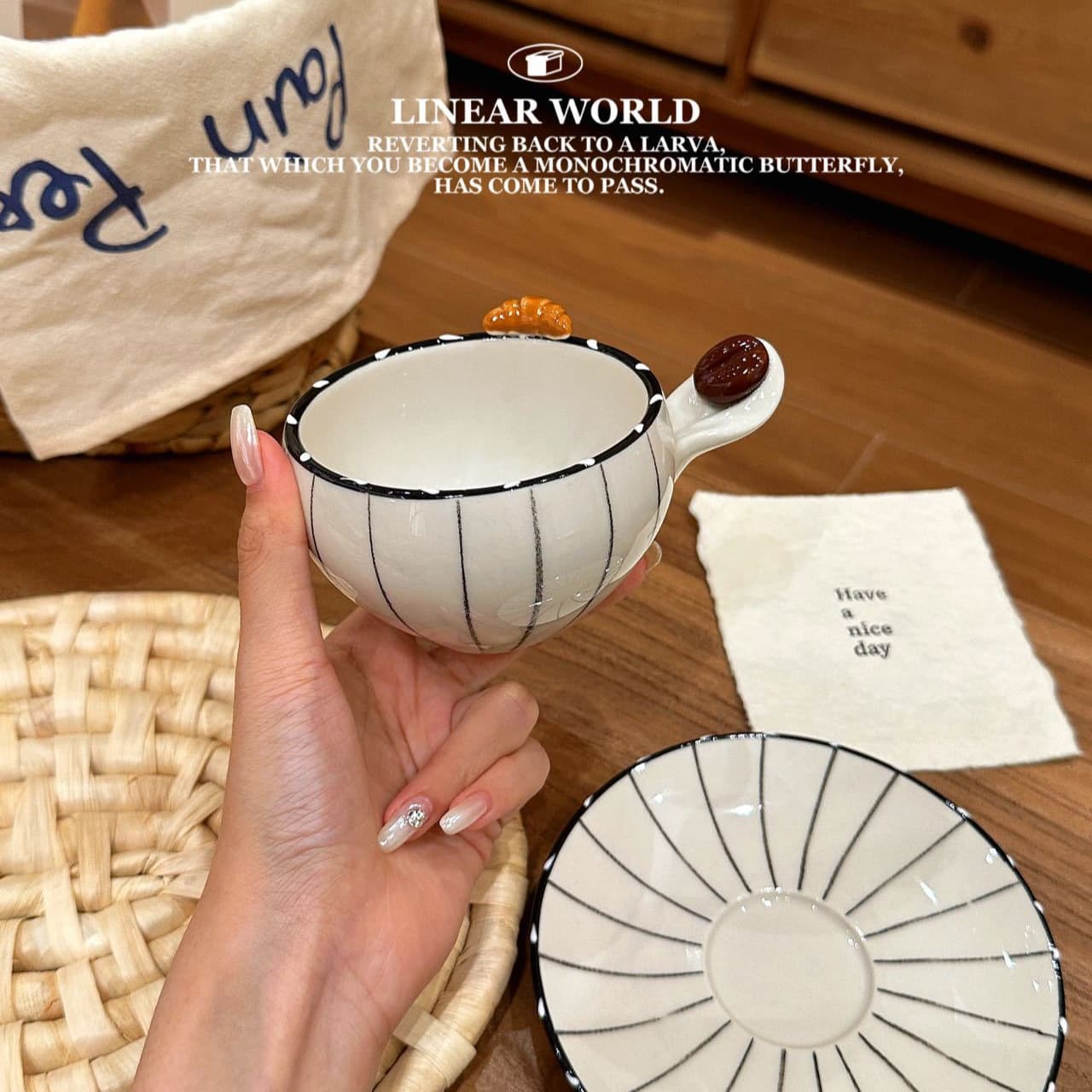 2026 New High-End Ins Leaf Coffee Bean Cup Saucer Dessert Cup Saucer Breakfast Cup Saucer