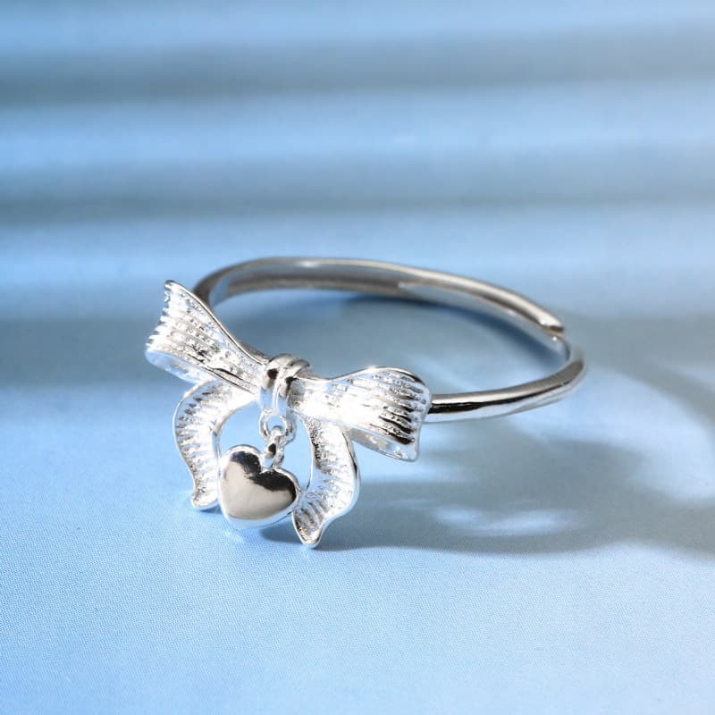 No. 8214 990 pure silver bow tie hanging heart ring for women, fashionable high-end elegant sweet delicate girly style