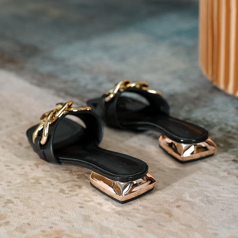 Summer Versatile Casual Sandals, Elevated Square Toe Slimming New Gentle Fairy Design Dress Matching Chunky Heel Slides