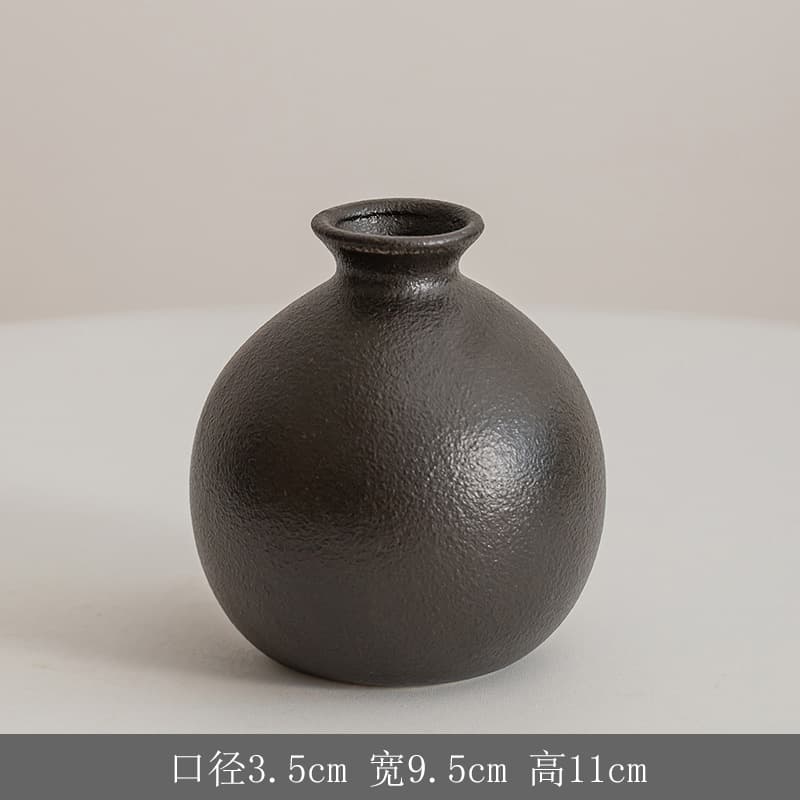Cross-border Ceramic Black Small Vase Home Decoration Wholesale Modern Minimalist Living Room Dried Flower Vase Amazon Wholesale