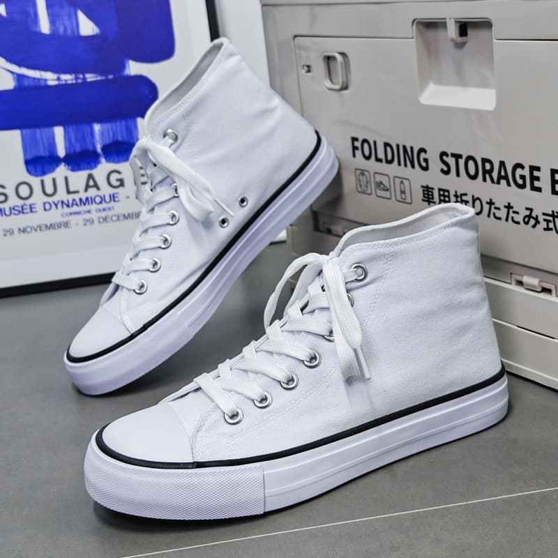 Cross-Border DIY Summer New Breathable Canvas Shoes Men's Shoes Classic No Logo High-Top Casual White Sneakers for Men