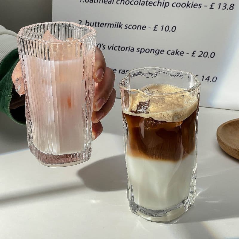 Ins minimalist irregular glacier cup, iced American latte vintage coffee cup, striped summer juice cup, cold drink cup
