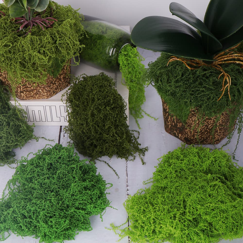 Artificial Silk-Like Moss DIY Landscape Decoration Green Moss Grass for Potted Plants, Wool Moss for Surface Covering