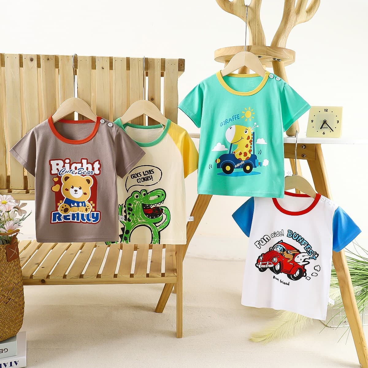 Children's Short Sleeve Cotton T-Shirt New Summer Style Boys Cartoon T-Shirt Girls Korean Style Top Kids Clothing