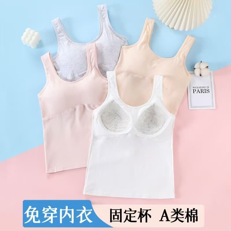Girls' Pure Cotton Vest Bra for Teenagers, Middle School Students, Adolescents, Big Kids, with Pads, Inner Wear