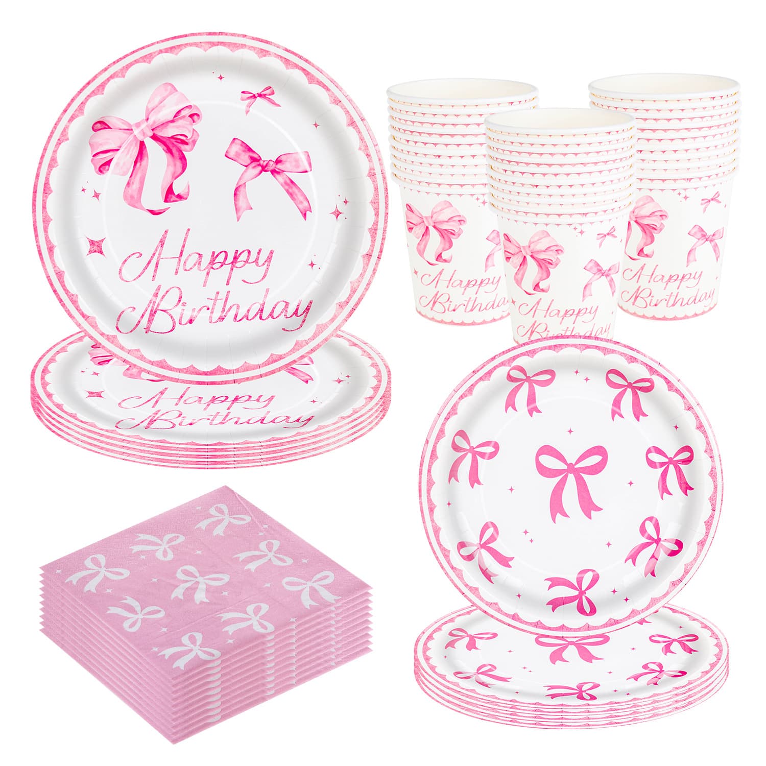 Beautiful girl cross-border pink bow theme birthday party disposable paper plate paper cup pull flag tablecloth layout set
