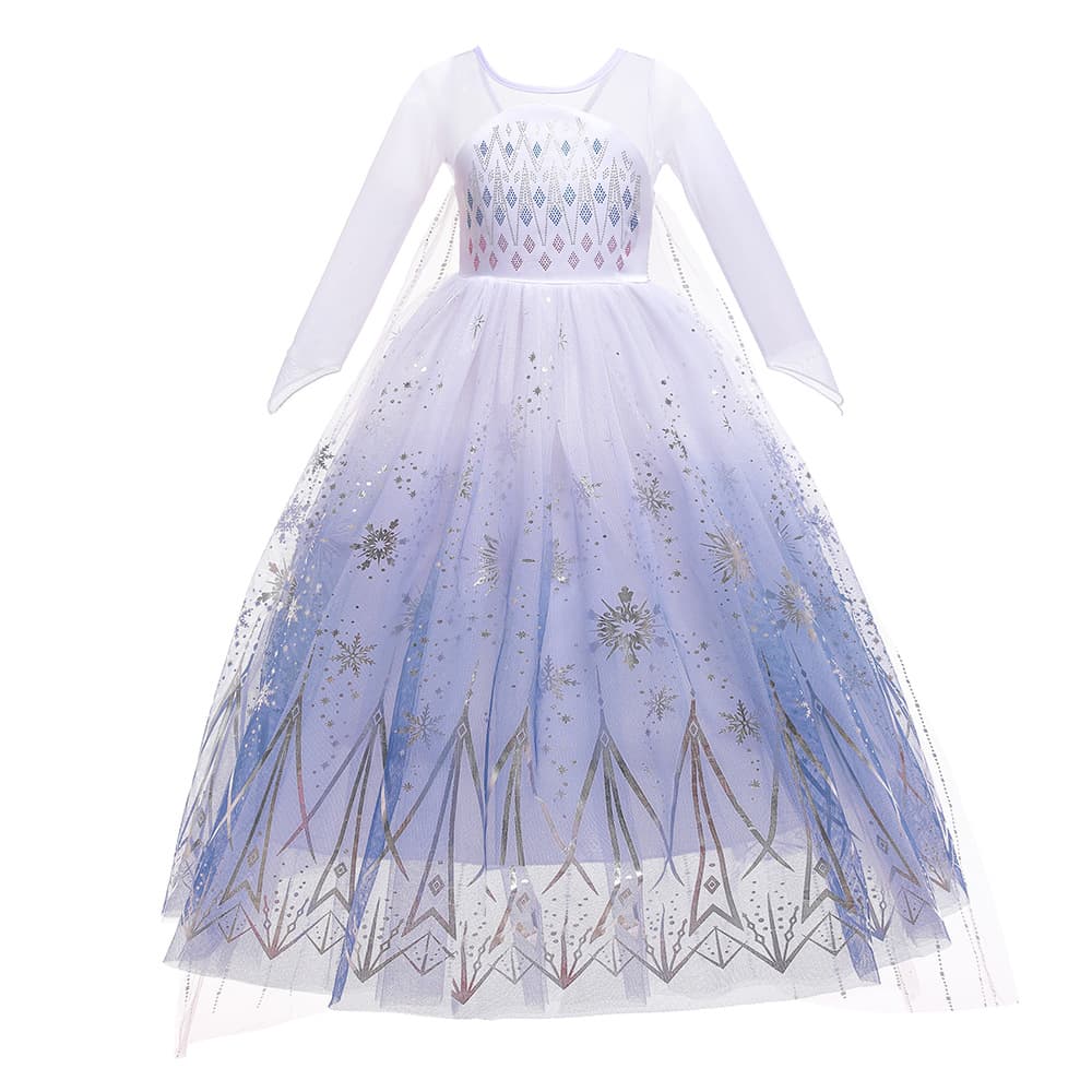 Frozen 2 Anna Elsa Dress with Snowflake Print Girls Princess Dress Christmas Performance Dress