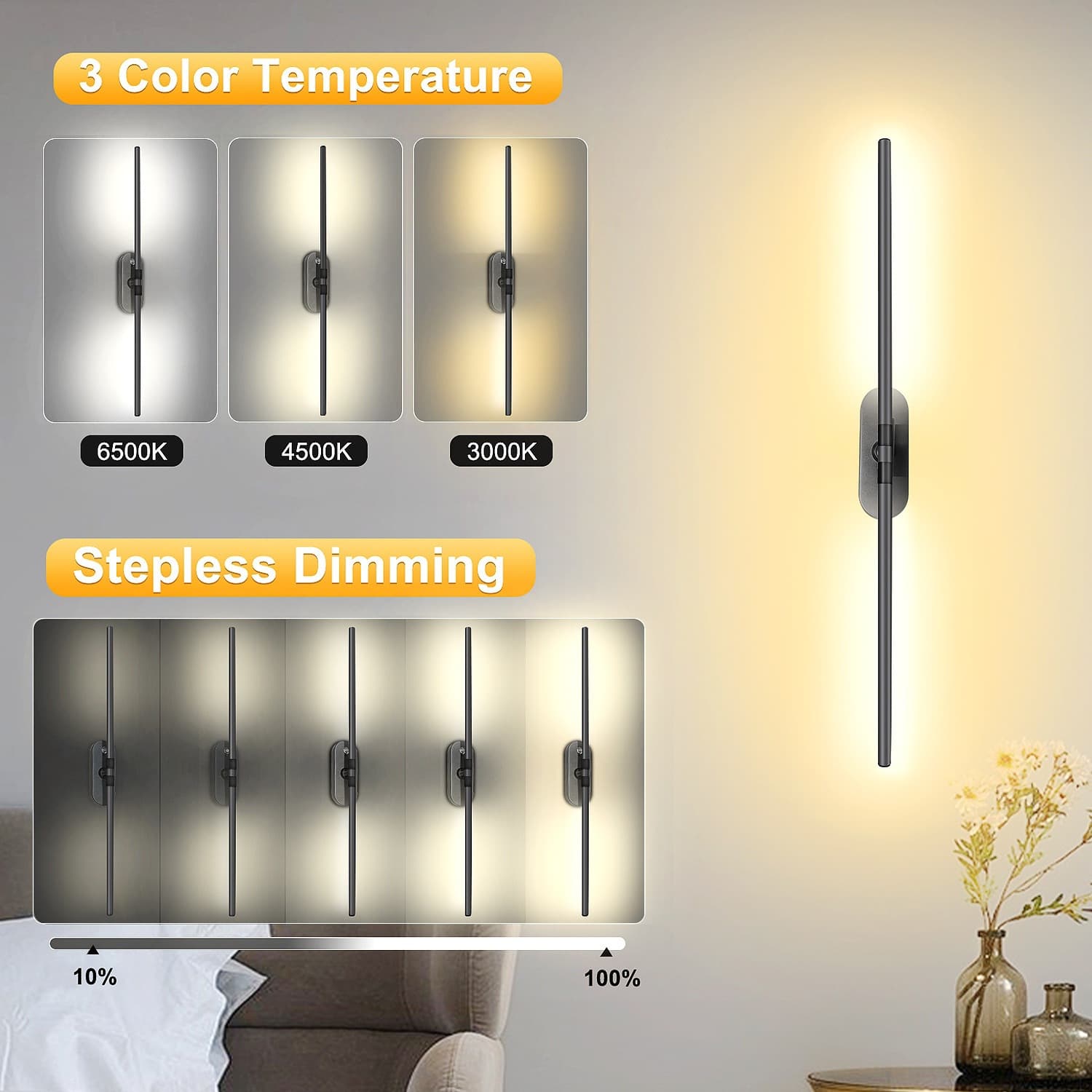 Amazon Exclusive Minimalist LED Wireless Wall Light Magnetic USB Rechargeable Creative Long Strip for Living Room Staircase Bedroom Background