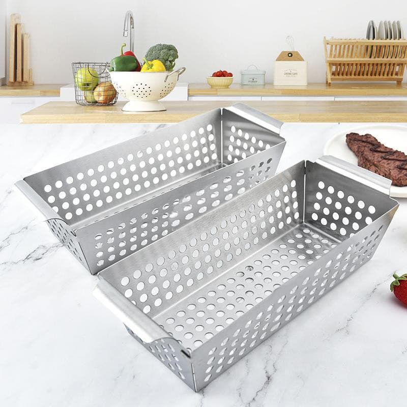 Amazon Best Seller Vegetable Grill Basket Stainless Steel BBQ Vegetable Tray Outdoor Cooking Tool