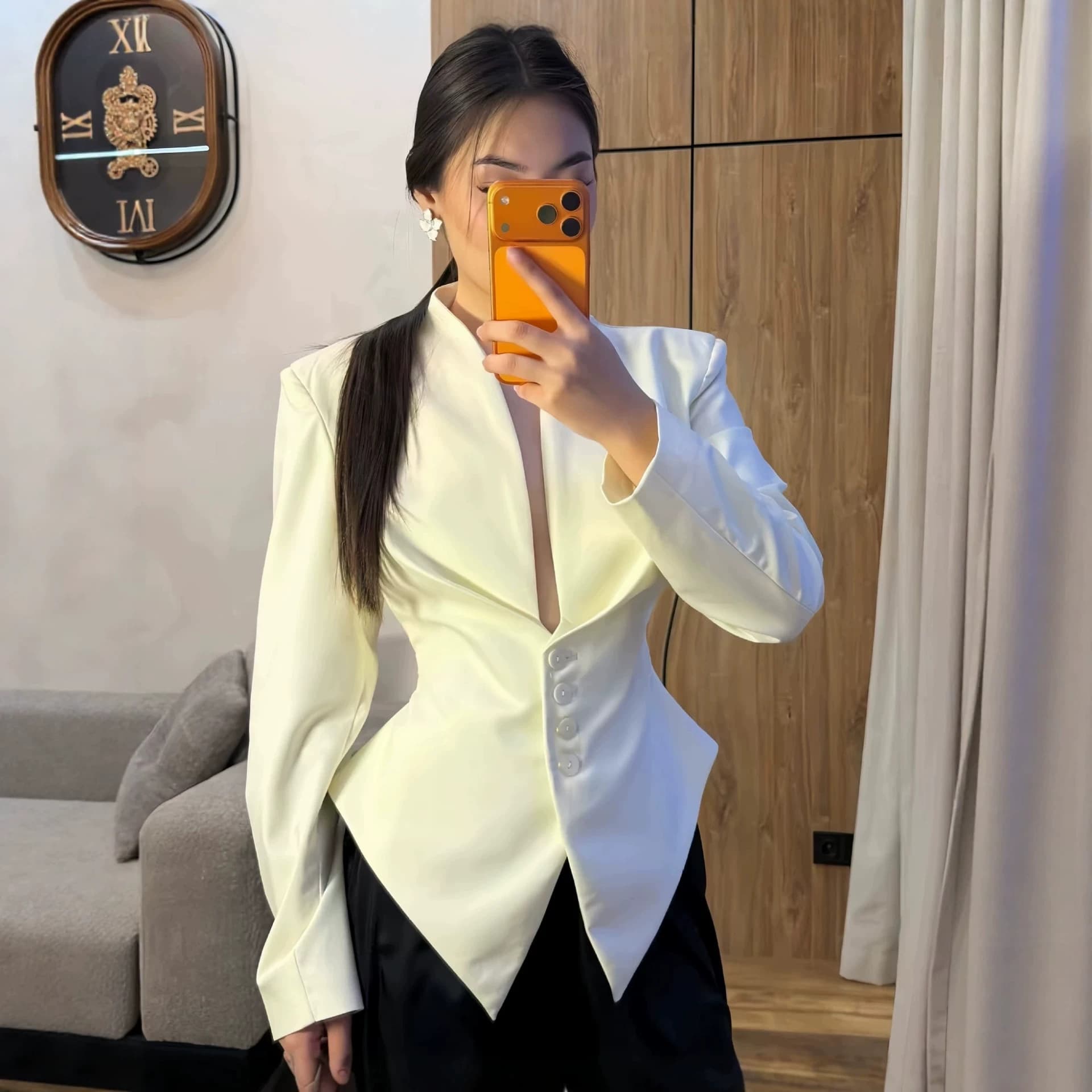 Designed silhouette cinched waist back bow tie blazer, elegant fitted waist-defining small suit jacket