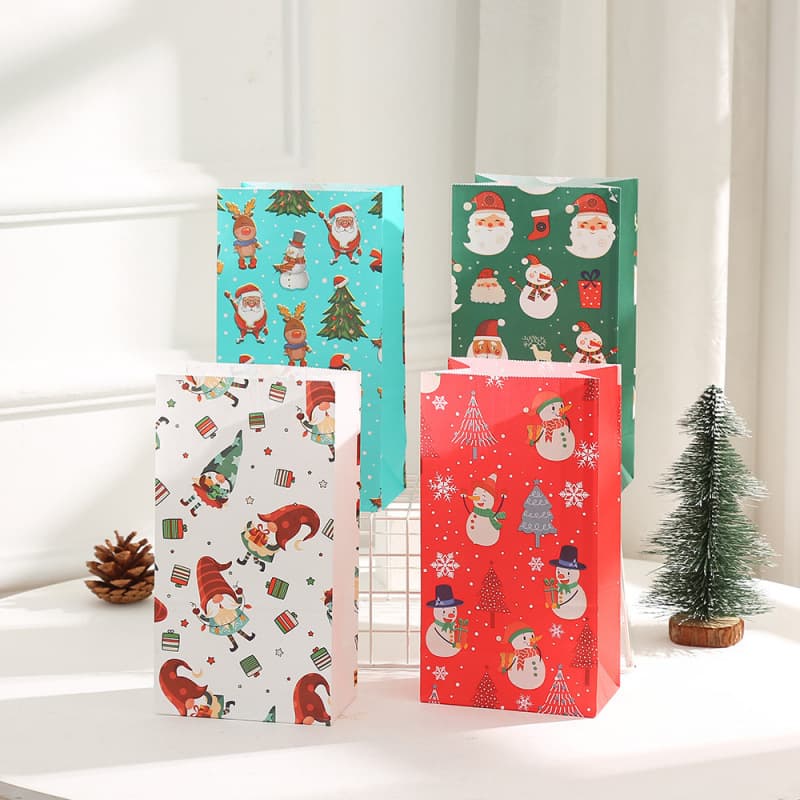 Christmas Food Bag Candy Bag Wholesale Kraft Paper Bag Christmas Tree Print L Packaging Bag Tote Bag