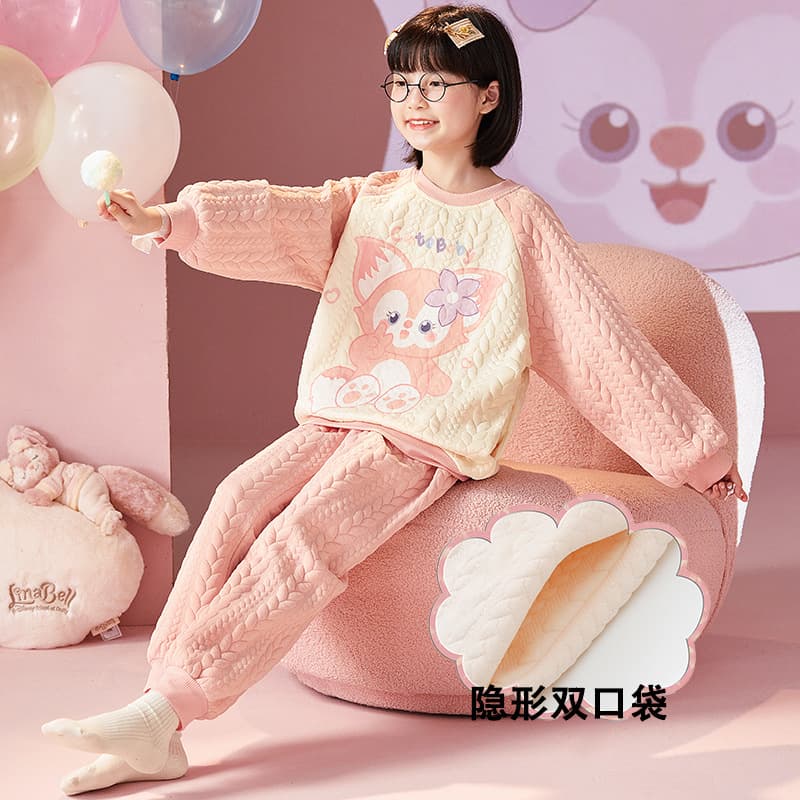 2024 New Girls' Pajamas Autumn Winter Long Sleeve Air Cotton Interlayer Thickened Children's Spring Autumn Winter Homewear