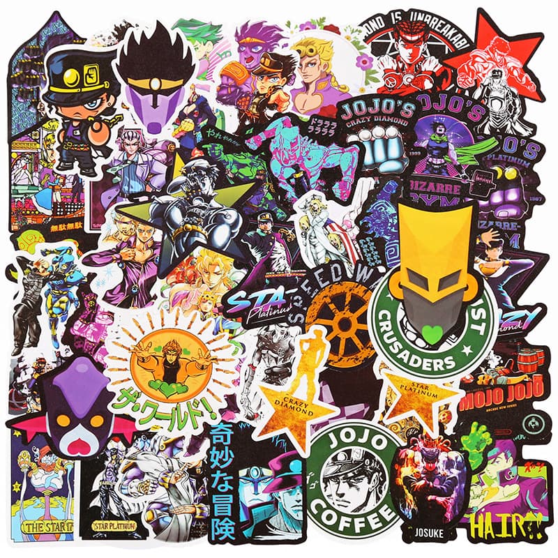 50 Anime JOJO’s Wonderful Sticker Adventure Cartoon Graffiti Luggage Laptop Skateboard Stickers Wholesale