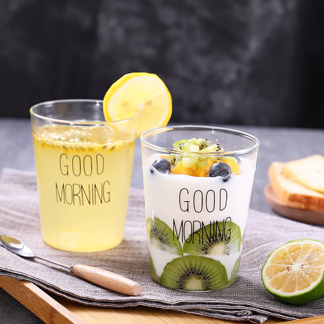 High Borosilicate Glass Good Morning Cup Creative Glass Japanese-Style Household Simple Glass Milk Cup
