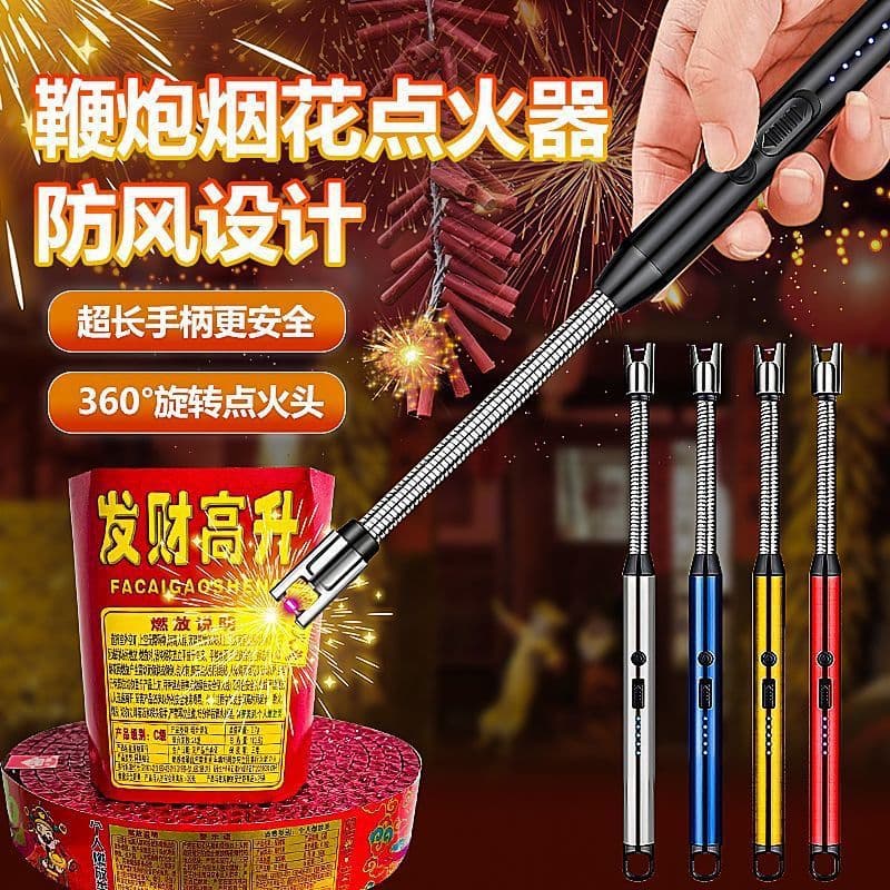 Firework Ignition Tool Kitchen Gas Stove Windproof Arc Rechargeable Lighter Long Handle Igniter