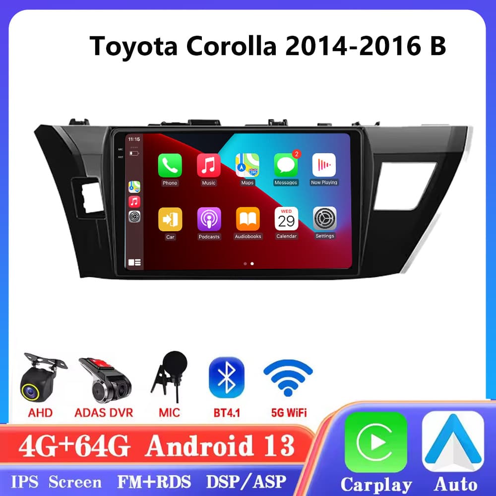 For Toyota Corolla 2014-2016 Android Large Screen Car Central Control Navigation Bluetooth Wireless Carplay