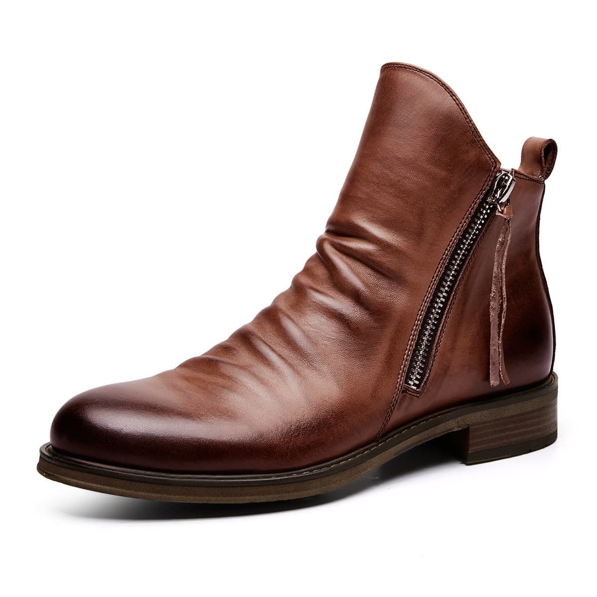 Spring/Autumn Martin Boots Cross-Border Large Size Side Zipper Non-Slip Men's Boots Fringe Boots Leather Boots Fashion Men's Shoes
