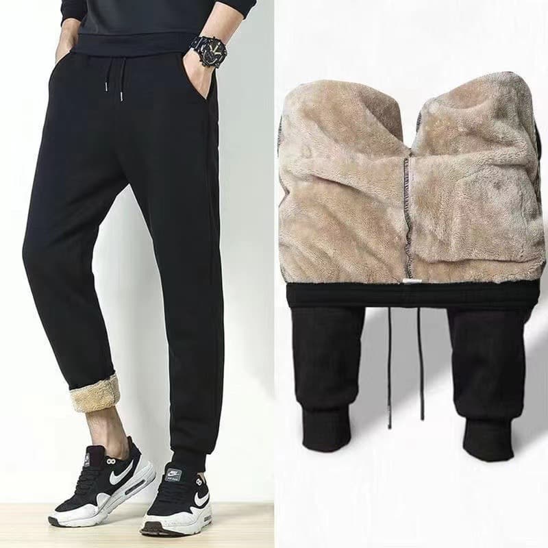 【Fleece】Autumn/Winter Casual Pants Men's Fleece Lined Thickened Large Size Korean Style Slim Fit Sports Elastic Warm Long Pants.