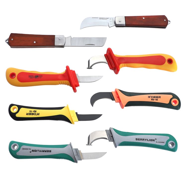 Multifunctional electrician's knife set straight blade curved blade insulation stripping knife wooden handle wire and cable stripping knife wire cutting tool